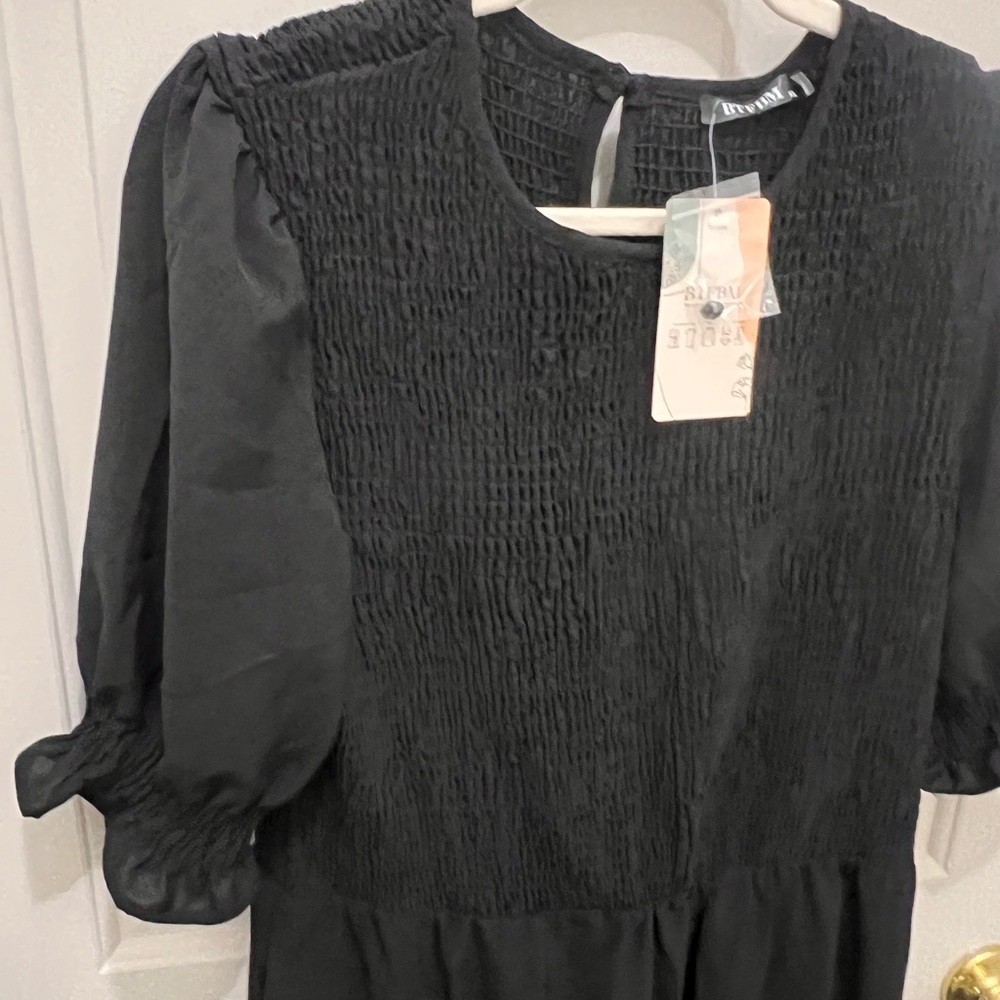Chic Black Smocked Top Dress - Picture 3 of 6